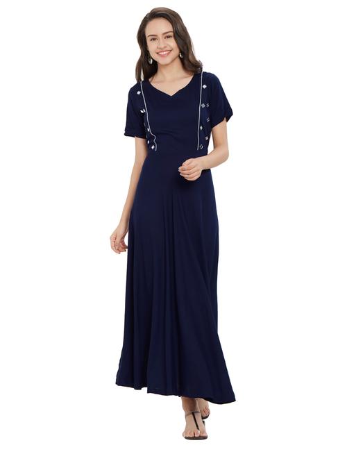 a-line mirror work piping kurta - 15695685 - Very Small Image - 1