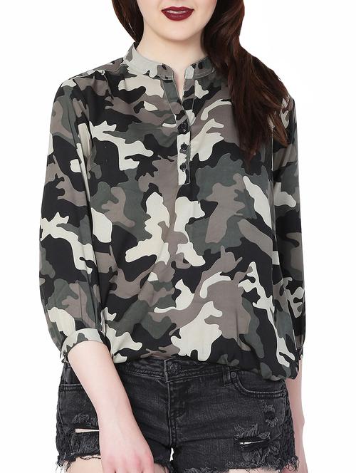 button detail camouflage blouson top - 15695858 - Very Small Image - 1