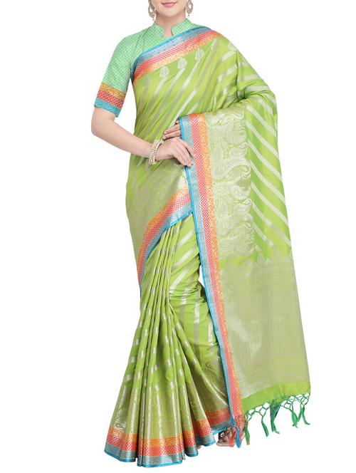 mint green woven saree with blouse - 15695867 - Very Small Image - 1
