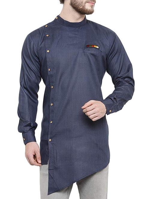 navy blue cotton asymmetric kurta - 15695933 - Very Small Image - 1