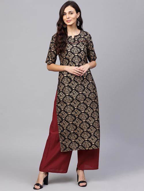 piping printed kurta palazzo set - 15696097 - Very Small Image - 1