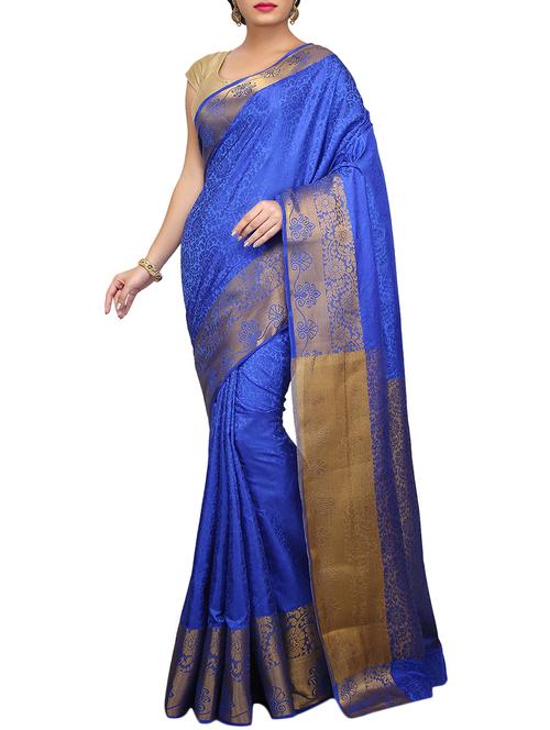 golden bordered kanjivaram saree with blouse - 15696249 - Very Small Image - 1