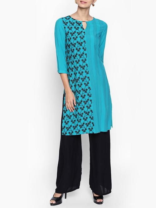 blue viscose straight kurta - 15696327 - Very Small Image - 1