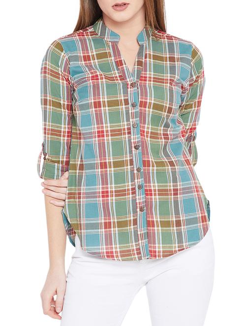 roll up sleeved checkered asymmetric shirt - 15697372 - Very Small Image - 1
