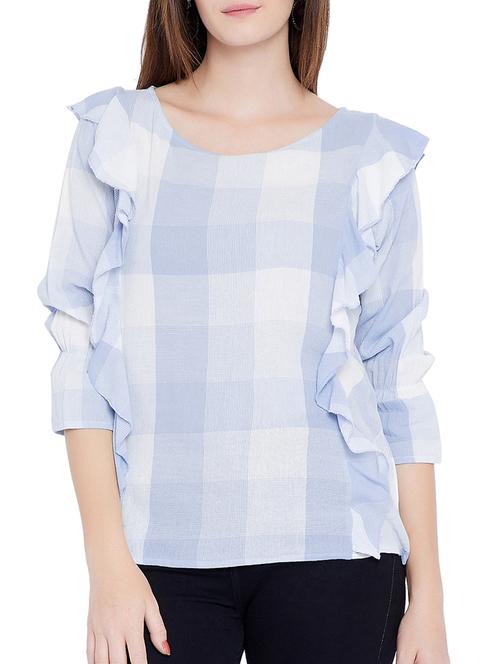 ruffled detail checkered top - 15697396 - Very Small Image - 1