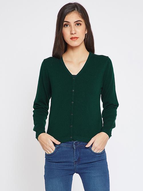 forest green woolen cardigan - 15697691 - Very Small Image - 1