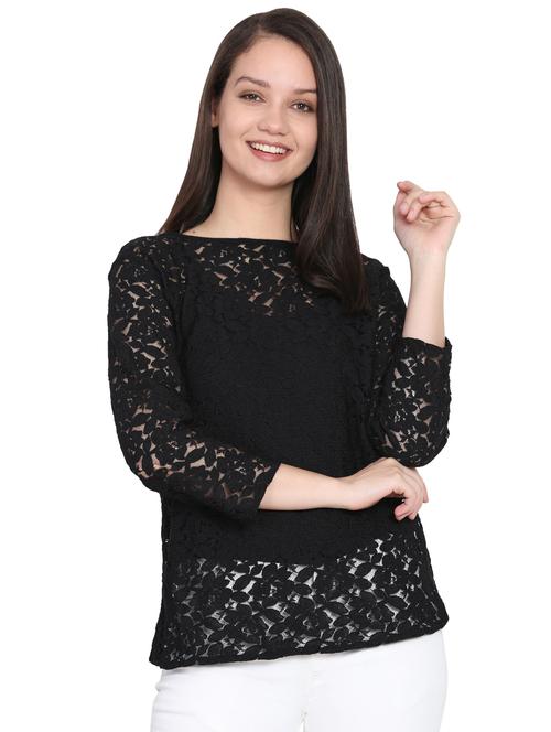 round neck floral lace top - 15698629 - Very Small Image - 1
