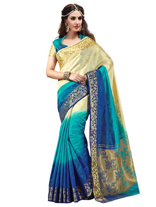 zari border ombre tussar saree with blouse - 15700208 - Very Small Image - 1