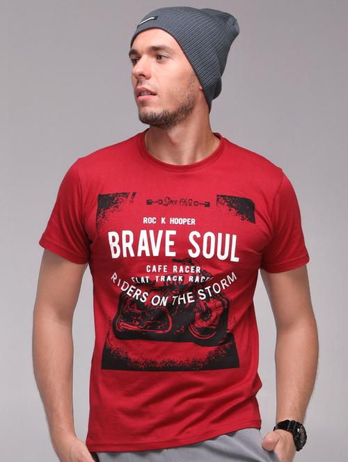 maroon cotton front print t-shirt - 15700485 - Very Small Image - 1