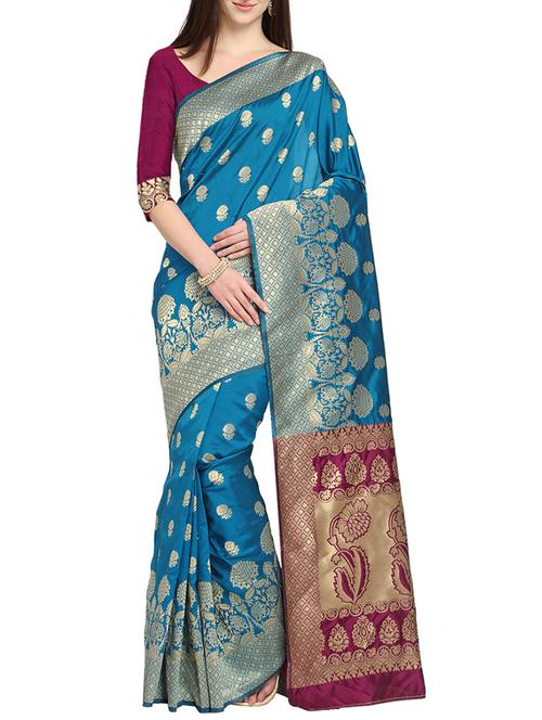 zari floral kanjivaram saree with blouse - 15700603 - Very Small Image - 1
