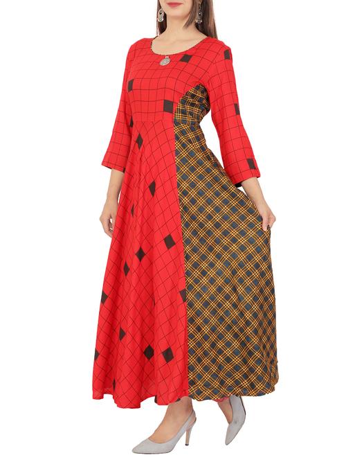 a-line checkered kurta - 15701172 - Very Small Image - 1