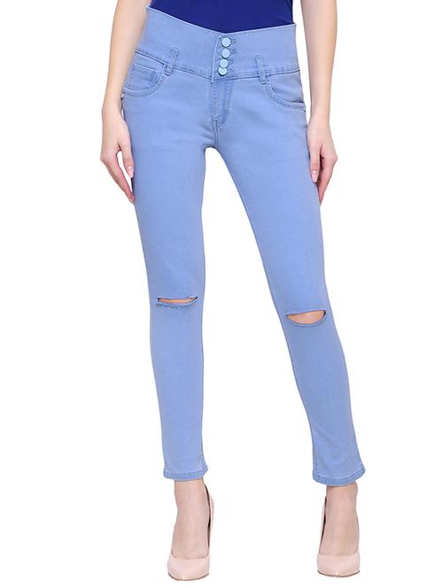 high rise knee slit jeans - 15701327 - Very Small Image - 1