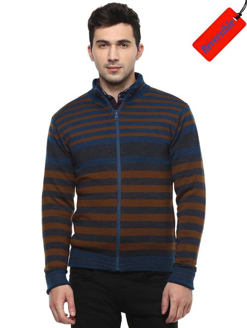 blue striped acrylic reversible cardigan  - 15701589 - Very Small Image - 1