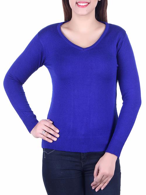 azure blue v-neck knitted top - 15701888 - Very Small Image - 1