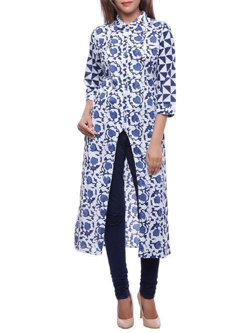 indigo high slit dabu kurta - 15702158 - Very Small Image - 1