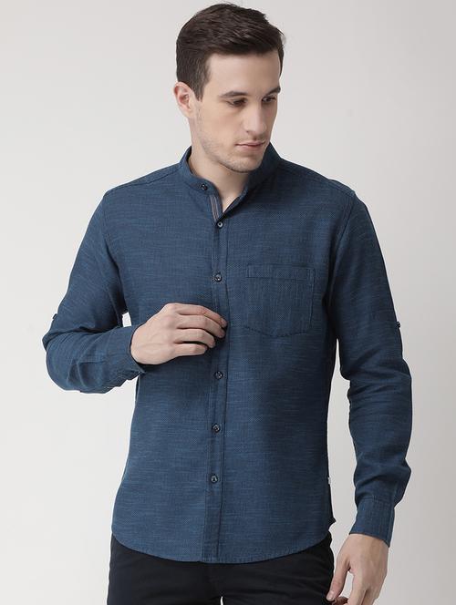 navy blue cotton casual shirt - 15703321 - Very Small Image - 1