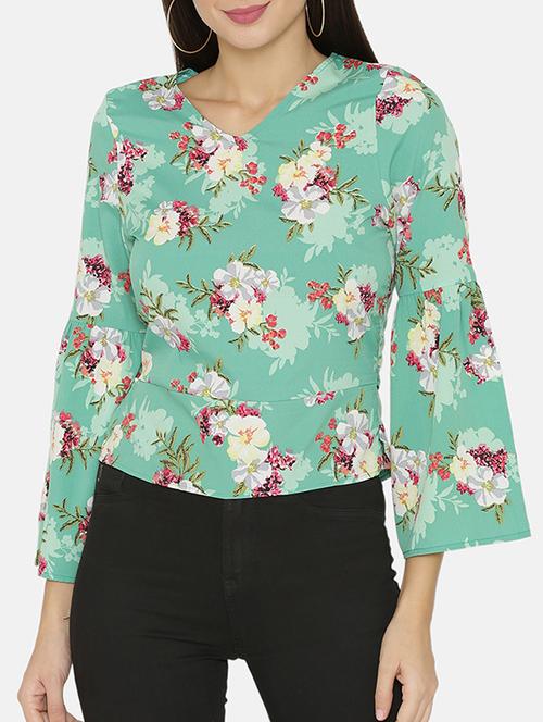 tie back hem floral top - 15703887 - Very Small Image - 1