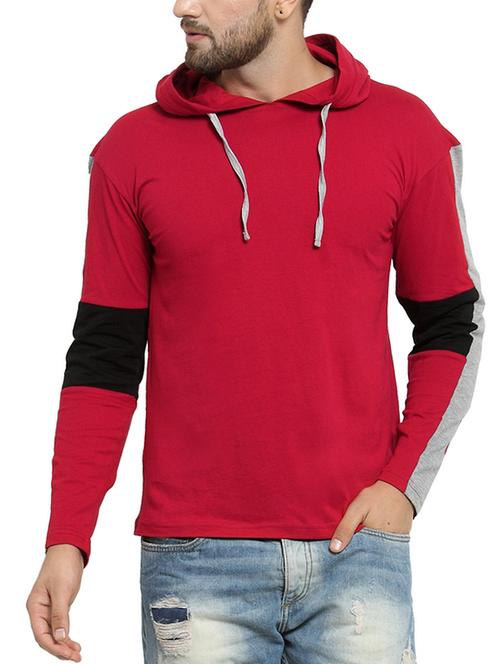 red cotton color block t-shirt - 15705227 - Very Small Image - 1