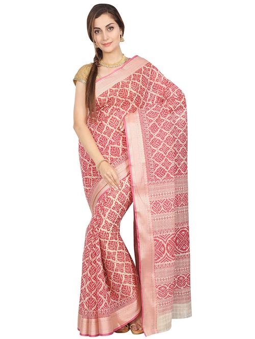zari border printed gadwal saree with blouse - 15705435 - Very Small Image - 1