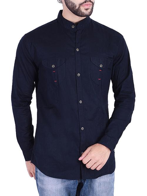blue cotton casual shirt - 15707017 - Very Small Image - 1