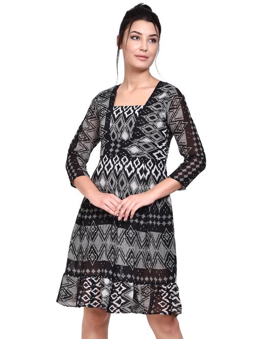 geometric print flared dress - 15707371 - Very Small Image - 1