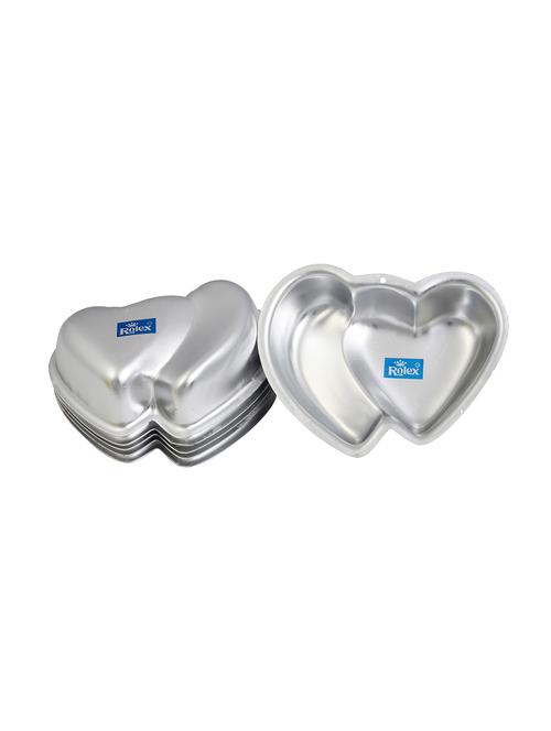 aluminium jelly cupcake muffin mould double heart jelly, custard, pudding mould set of 6 s0 - 15708612 - Very Small Image - 1