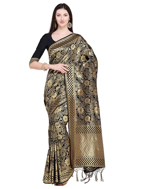 floral zari motif banarasi saree with blouse - 15709264 - Very Small Image - 1