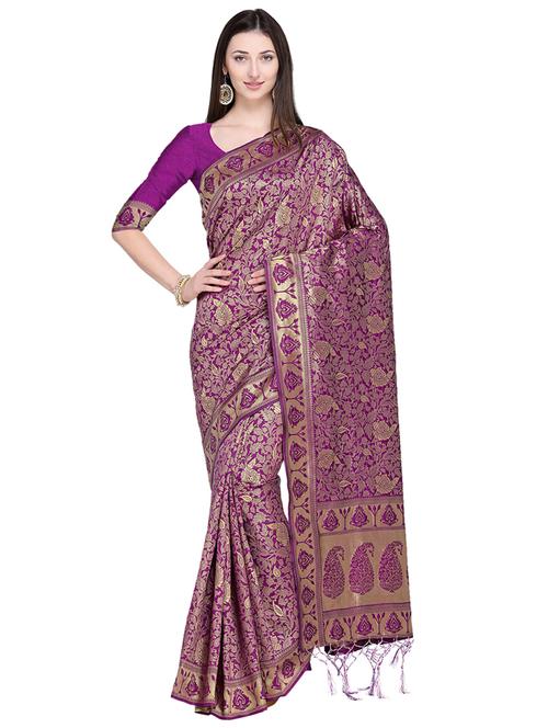 paisley zari motif banarasi saree with blouse - 15709265 - Very Small Image - 1