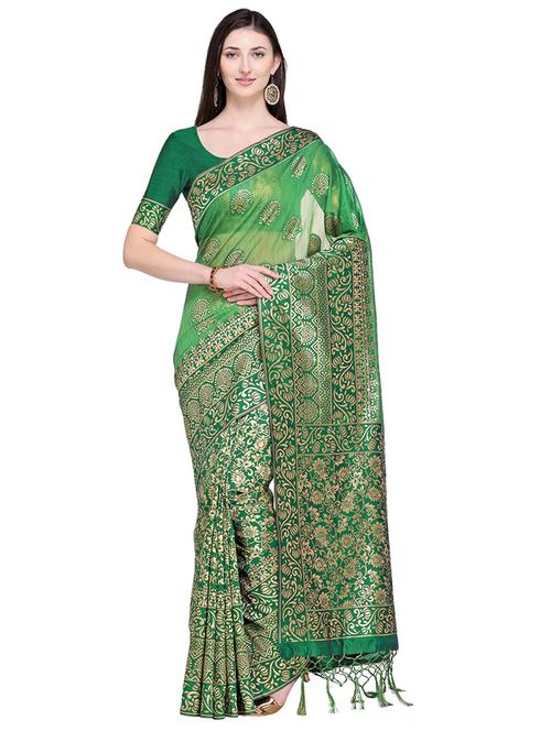 half & half zari kanjivaram saree with blouse - 15709273 - Very Small Image - 1