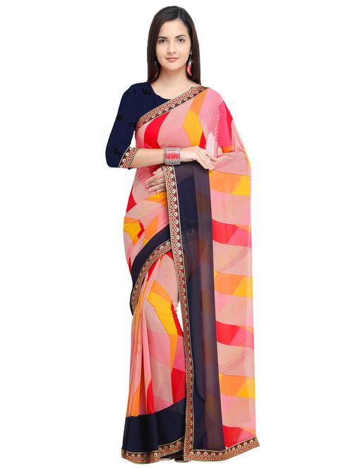 chevron bordered saree with blouse - 15709941 - Very Small Image - 1