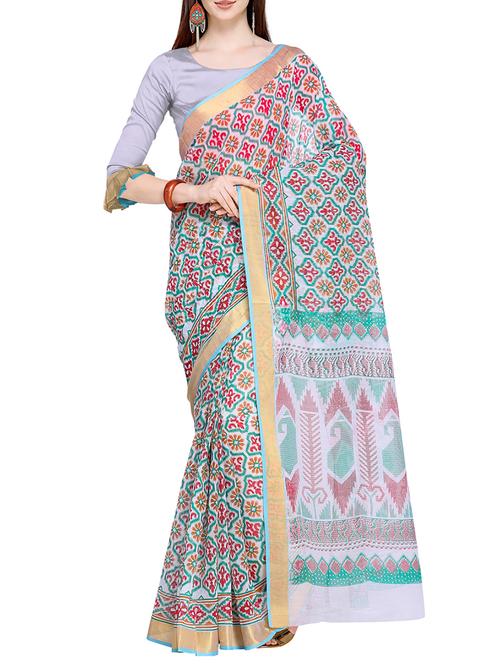 zari border overall printed saree with blouse - 15710167 - Very Small Image - 1