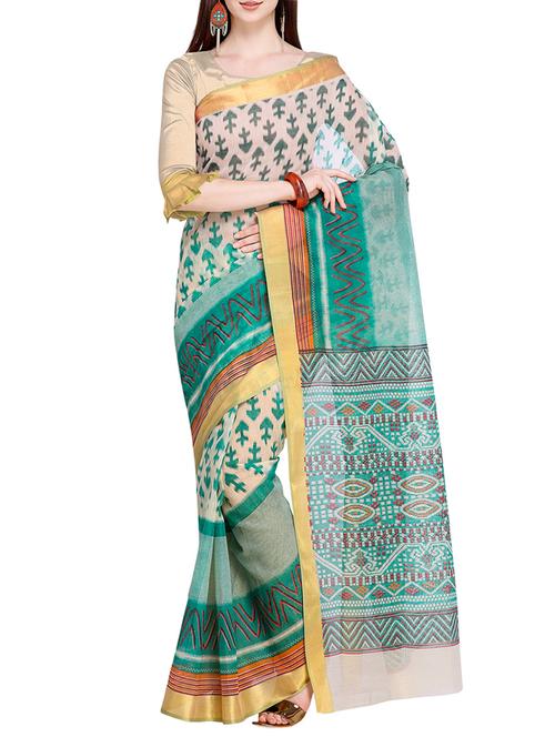 zari border geometrical printed saree with blouse - 15710168 - Very Small Image - 1