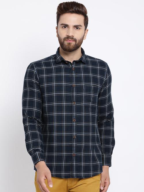 navy blue cotton casual shirt - 15713394 - Very Small Image - 1