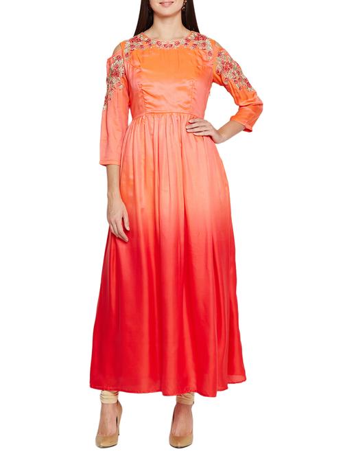 embroidered ombre printed silk flared gown - 15713856 - Very Small Image - 1