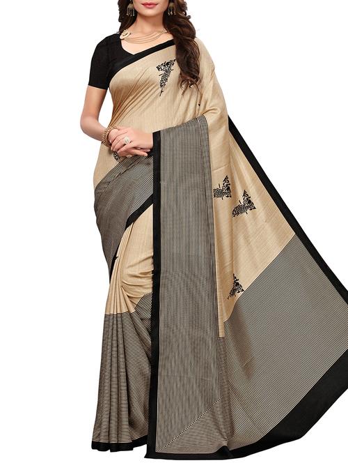 striped border printed saree with blouse - 15716355 - Very Small Image - 1