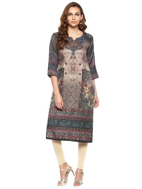 printed straight woolen kurta - 15719859 - Very Small Image - 1