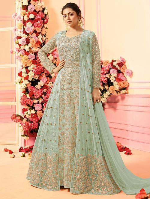 zari embroidered kalidaar suit with net jacket - 15720450 - Very Small Image - 1