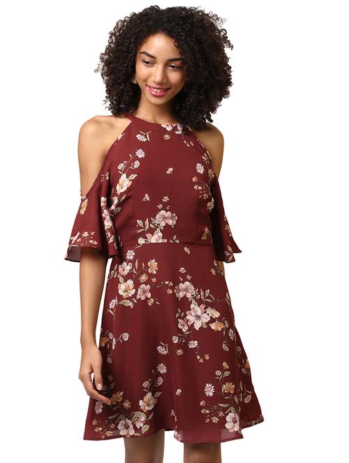 cold shoulder floral a-line dress - 15720981 - Very Small Image - 1