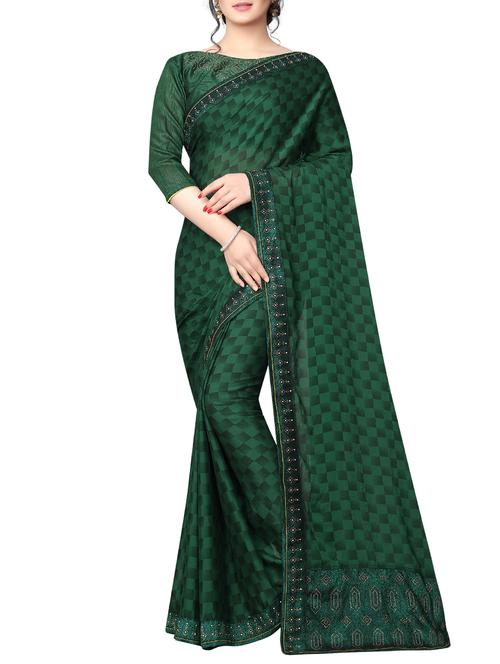 checkered bottle green saree with blouse - 15721693 - Very Small Image - 1