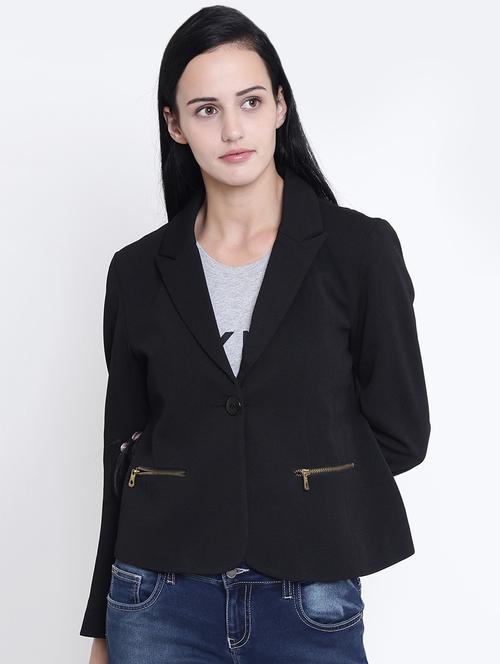 zipper detail solid blazer - 15721748 - Very Small Image - 1