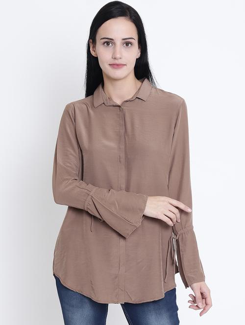 concealed placket bell sleeved tunic - 15721827 - Very Small Image - 1