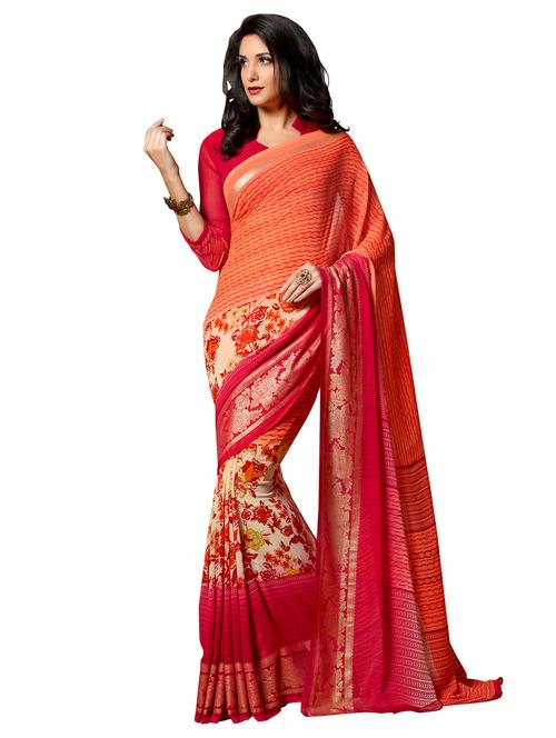 foil border floral printed saree with blouse - 15723387 - Very Small Image - 1