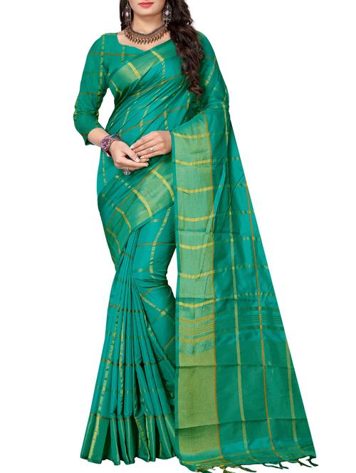 zari checkered tussar saree with blouse - 15724007 - Very Small Image - 1