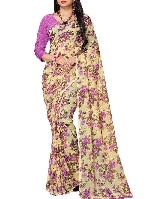 floral printed saree with blouse - 15724104 - Very Small Image - 1