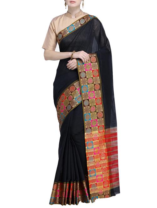 floral zari border woven saree with blouse - 15724730 - Very Small Image - 1