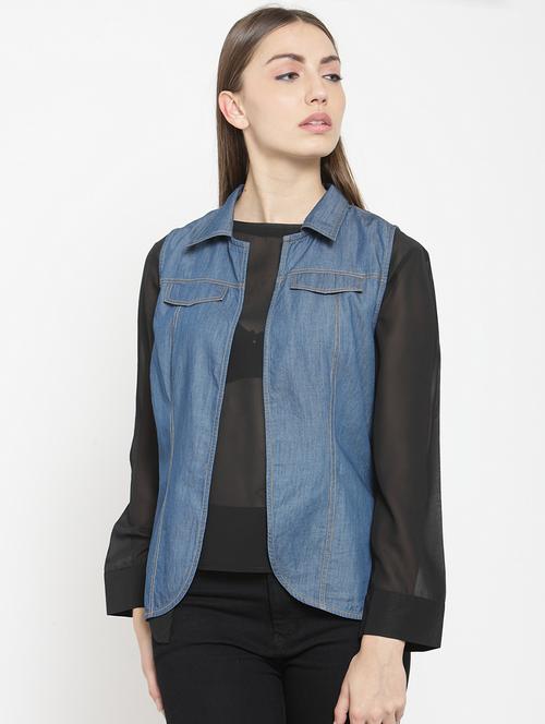 pocket flap sleeveless denim shrug - 15725285 - Very Small Image - 1