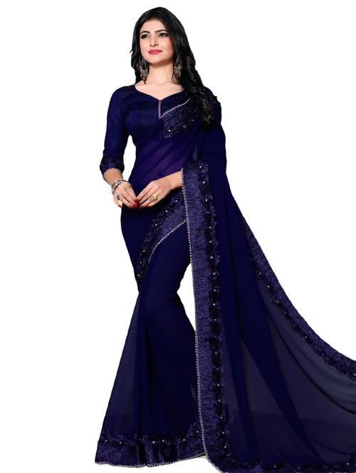 floral embroidered border saree with blouse - 15725463 - Very Small Image - 1