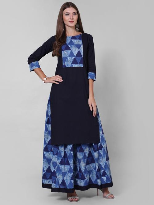 printed yoke kurta with flared skirt set - 15725861 - Very Small Image - 1