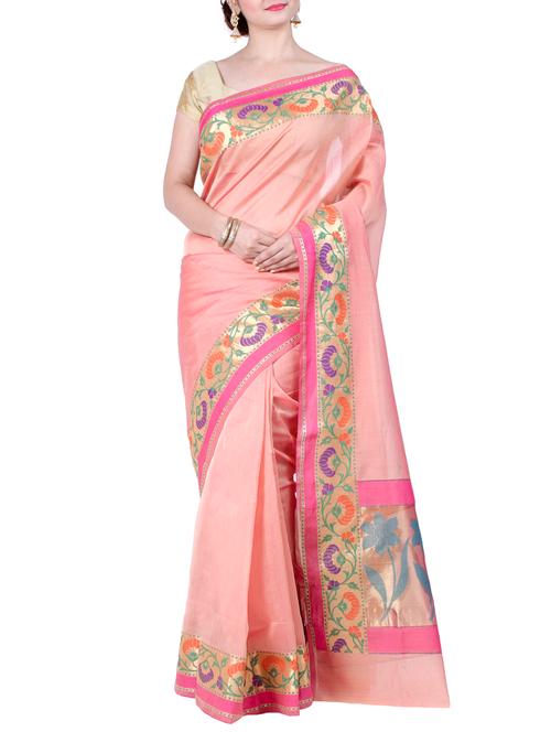 floral zari border banarasi saree with blouse - 15726137 - Very Small Image - 1