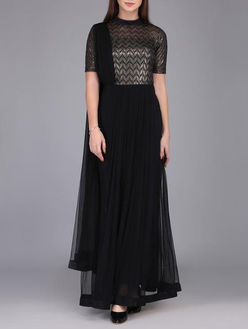 Dupatta look drape fit & flare gown - 15726280 - Very Small Image - 1